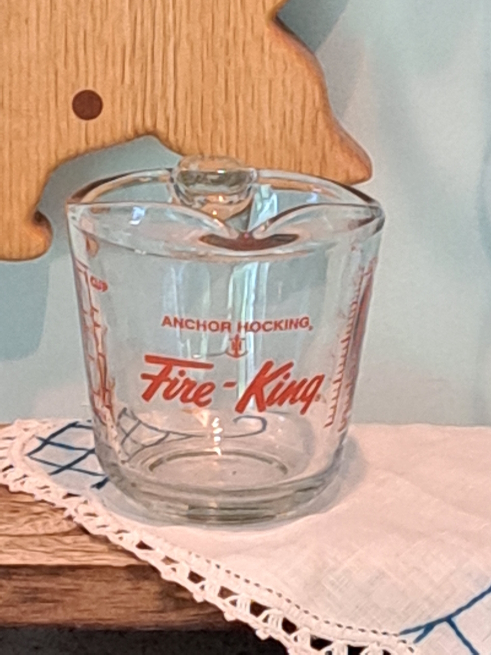 Vintage #5 USAAnchor Hocking Clear Glass Measuring Cup with Red Fire-King Script